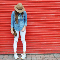 denim turquoise white jeans