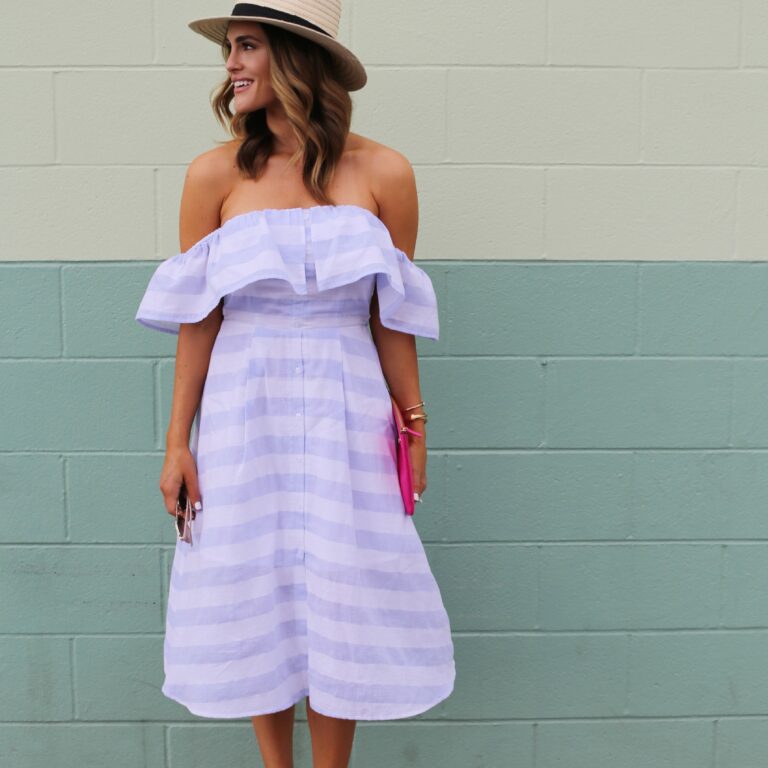 Off-the-shoulder + Striped Sun Dressin’