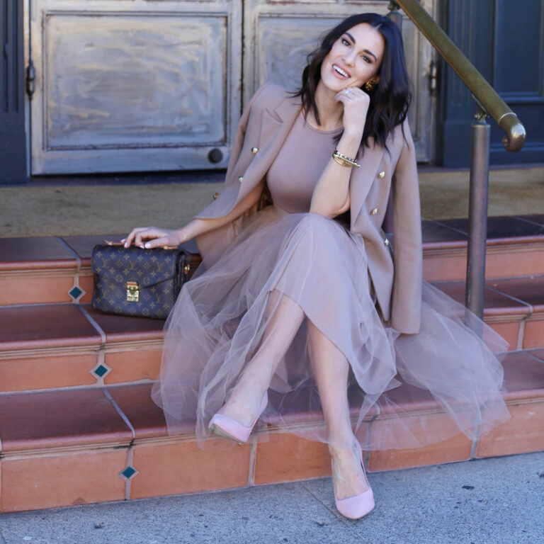 nude dress styled by kasey