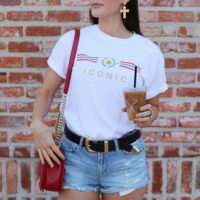 iconic tee red chanel denim shorts