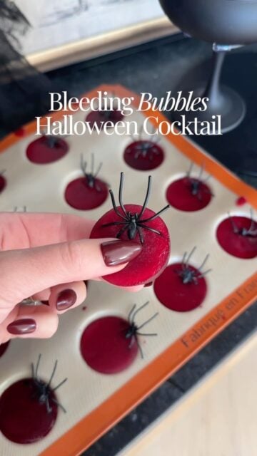 Bleeding bubbles🍾🩸🕷️ A fancy ice cube Halloween cocktail! Perfect for a festive girls night OR take the pomegranate cube and put it in sparkling water for kiddos! 

I poured pomegranate juice into a small muffin tray, placed a spider in each compartment and froze overnight. Put one cube in a coupe glass and pour champagne on top🍾 watch the “blood” begin the bubble! Muhahaha 

This one is soooo easy to make and levels up any drink. Cheers to a spooktacular October🥂

Comment “HALLOWEEN” and I’ll send you the recipe and what I used to make them🍾🩸🕷️

#halloweencocktails #halloweencocktail #halloweenrecipes