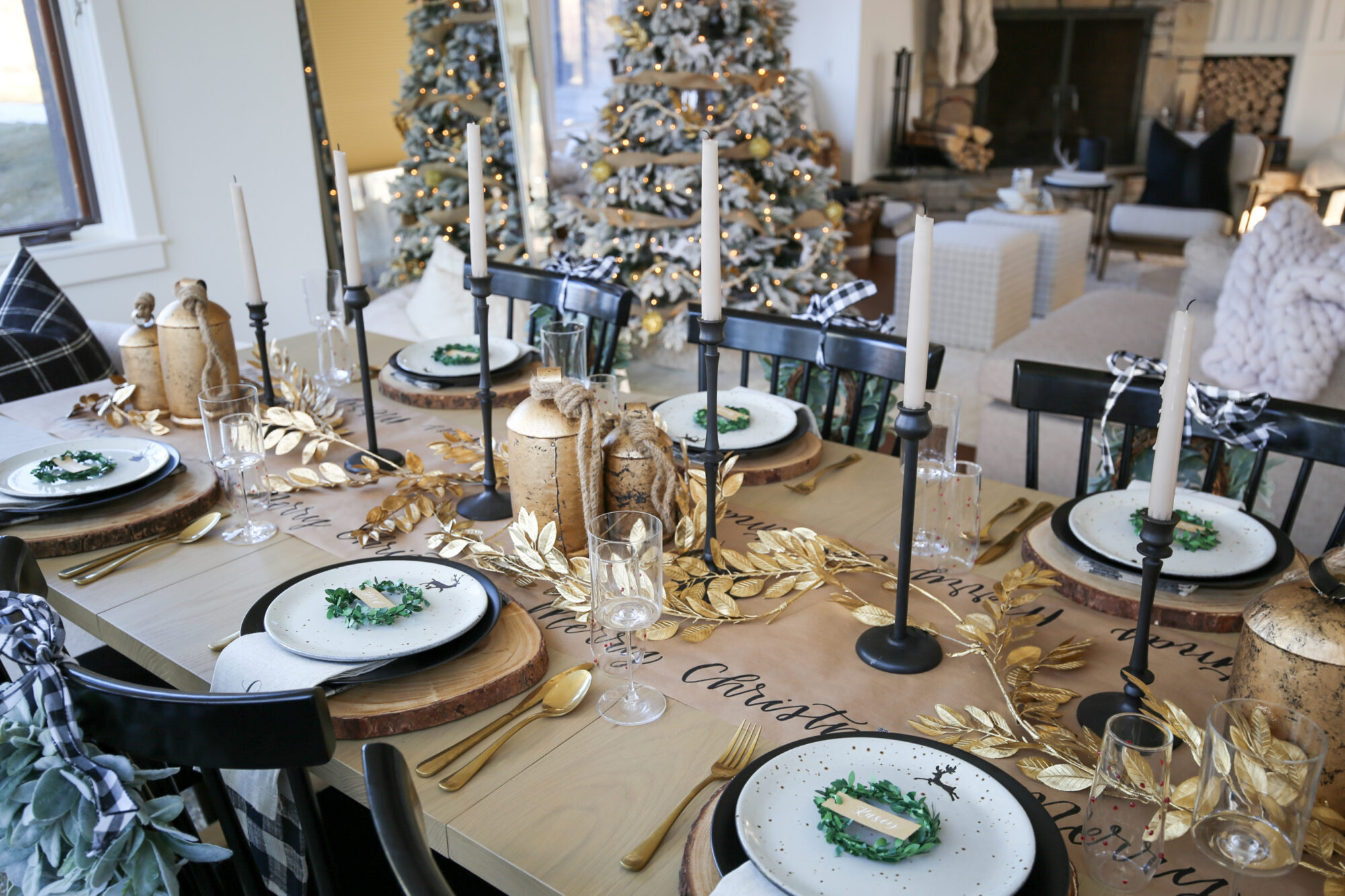 Simple Modern Black and Gold Christmas Tablescapes - Home with