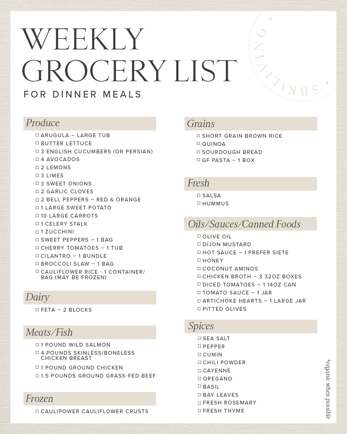 weekly grocery list 
