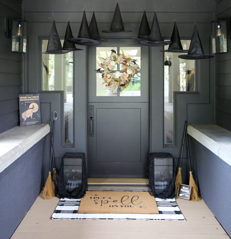 floating witch hat halloween front door