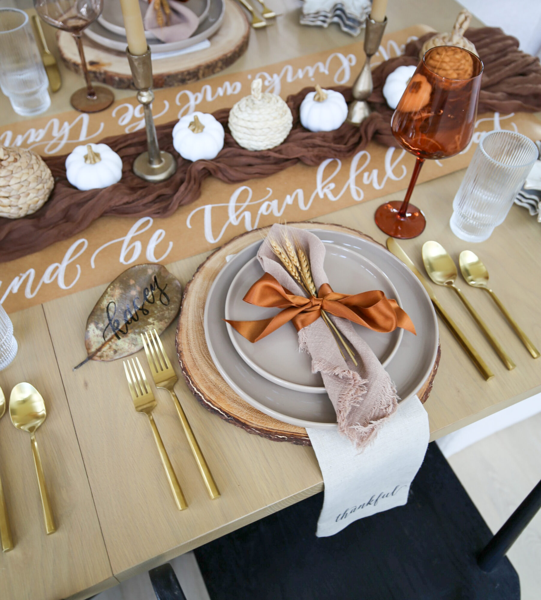 brown and amber thanksiving table