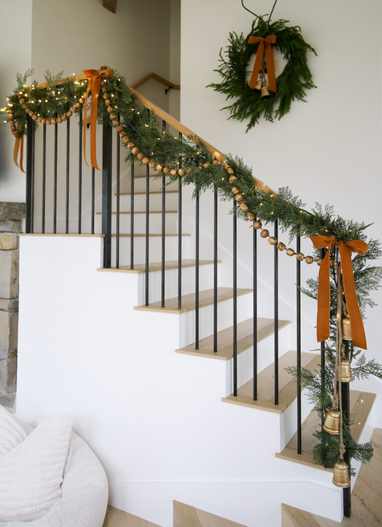 layering garland staircase christmas decor