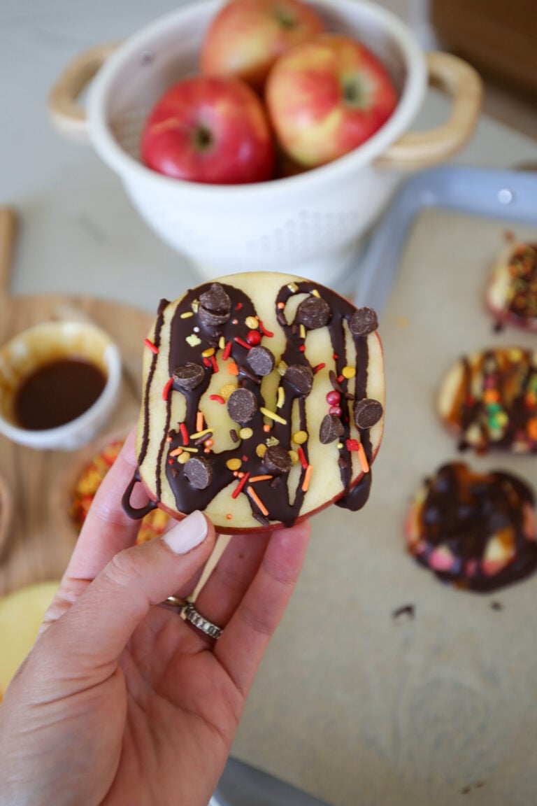 fall chocolate caramel apple slices