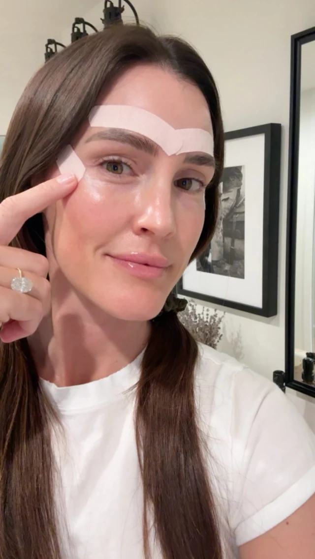 I’ve been face taping for two+ years to help smooth out my skin 🩹🩹 These two applications are still my favorites—I do this three to four times a week. First I apply my skincare and wait about fifteen to twenty minutes for it to really sink in, then I place two pieces above my brows to lift and smooth those elevens, and another on the sides to gently lift the skin around my eyes and soften my crow’s feet. It’s such a simple, noninvasive way to wake up looking a little more refreshed.

Let me know if y’all want a how-to video!!🙋🏻‍♀️

Comment “TAPE” to get the details on where I purchase my tape and a 101 blog post all abouy Face Taping 🩹🩹

#facetape #cleanbeautyproducts #nontoxicbeauty